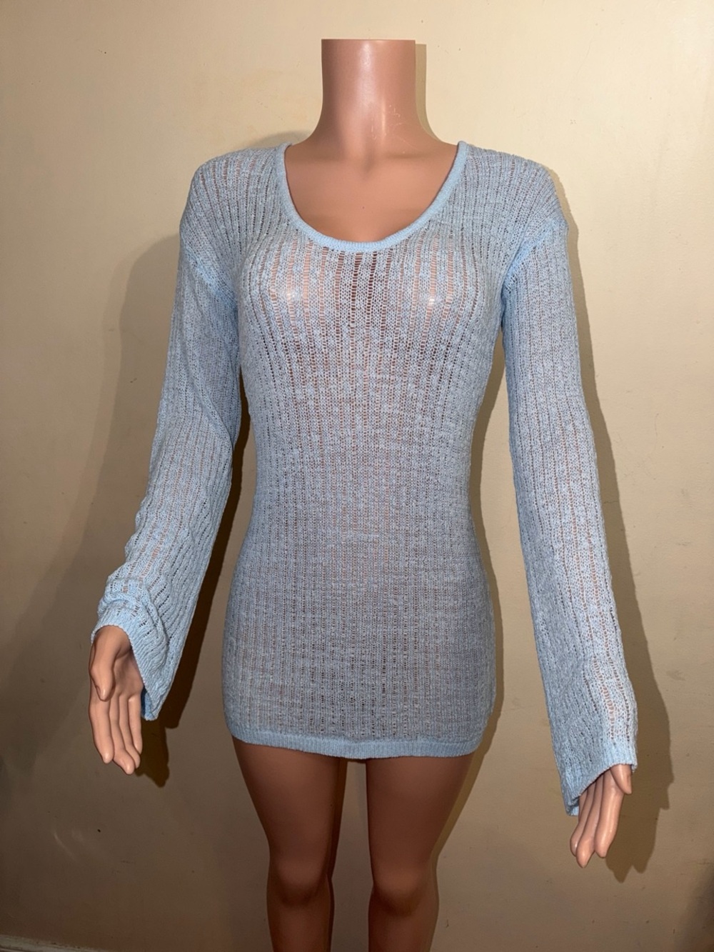 Shade & Shore Light Blue Sheer Knit Swim Coverup